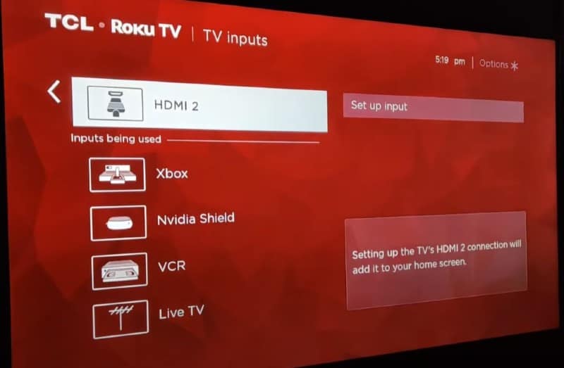 Roku TV Set Up Input screen