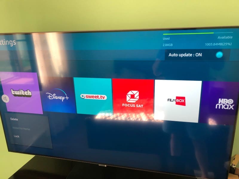 Samsung TV Apps Settings page